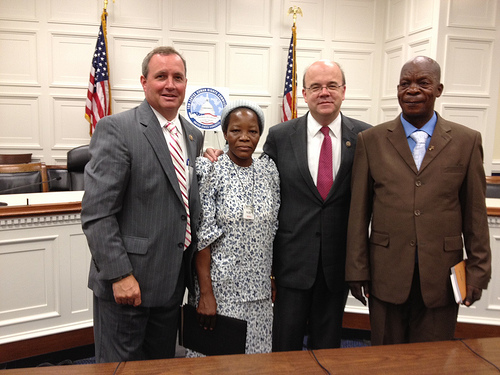 <B>Rep. Jim McGovern and Rep. Jeff Duncan with Father Benoit Kinalegu and Sister Angelique Namaika of the Democratic Republic of Congo</B>