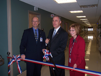A ribbon-cutting ceremony at the re-opening of the VA Surgical Clinic