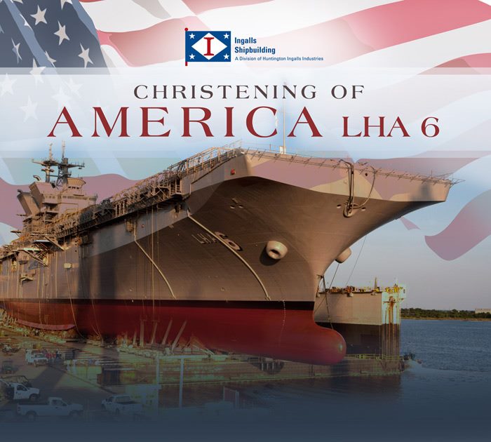 Photo: Celebrating the accomplishments of our MS Shipbuilders at the christening of America  (LHA 6) today.  Proud day for Huntington Ingalls Industries and the U.S. Navy