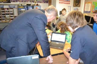 Photo: Congressman Owens visits with students at Ogdensburg's John F. Kennedy school.