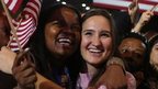 Supporters of US President Barack Obama cheer after networks project Obama as reelected 