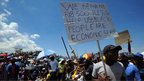 Striking workers at the Anglogold mine in Carletonville