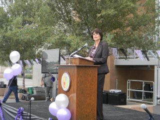 Photo: Speaking at the Dr. Lawrence H. Moore Academy ribbon-cutting ceremony on November 1.