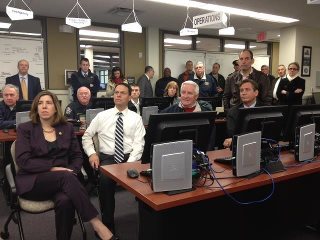 Photo: Montgomery County Commissioners Leslie Richards, Josh Shapiro, and Bruce Castor (far right) sit with Pennsylvania Gov. Tom Corbett to hear the latest update on response and recovery from Sandy.