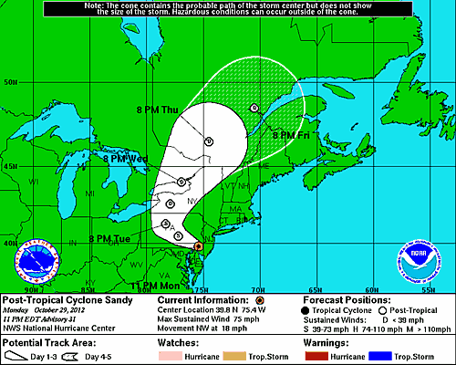 [Image of 5-day forecast and coastal areas under a warning or a watch]