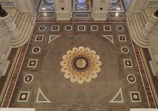 [Great Hall. View from above of the zodiac in the marble floor. Library of Congress Thomas Jefferson Building, Washington, D.C.] (LOC)