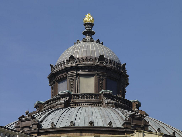 [Exterior view. Torch of Learning, cupola, and dome. Library of Congress Thomas Jefferson Building, Washington, D.C.] (LOC)