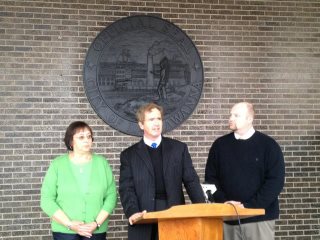 Photo: Brian, Mayor Szymanski, and Annette Iafallo Team Up to Contest Lackawanna Flood Maps