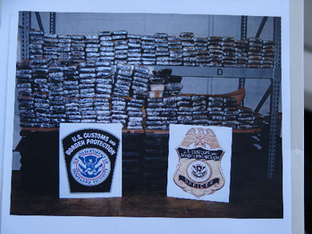 .S. Customs seized 730 pounds of high grade cocaine being smuggled in on a bus entering the U.S. from Mexico. The street value of the cocaine was more than $20 million. The Border Patrol uses dogs, x-rays, and their own trained eyes to pick up narcotics. 