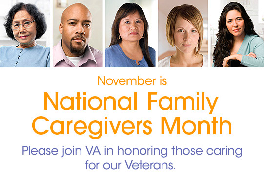 A banner in honor of National Family Caregivers Month in November.