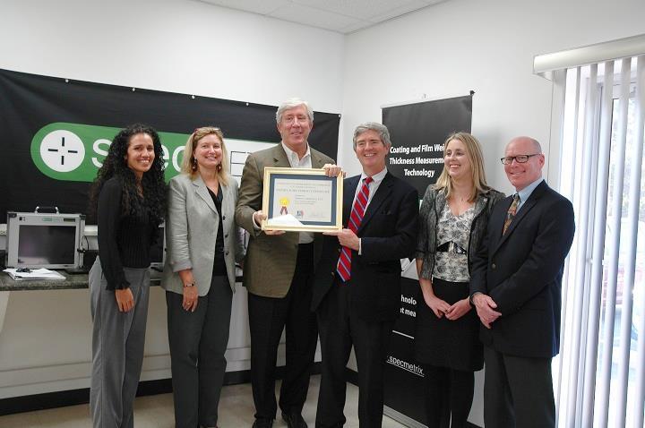 Photo: Rep. Miller recently presented Sensory Analytics in Greensboro with an Export Achievement Certificate from the U.S. Department of Commerce. The award recognizes small and medium-sized U.S. businesses that have either successfully entered the international marketplace for the first time or have entered a new market.