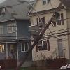 One of many telephone poles snapped like a toothpick in the New York metro area by Hurricane Sandy