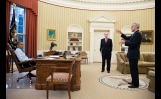 President Obama Talks With Tom Donilon And Denis McDonough