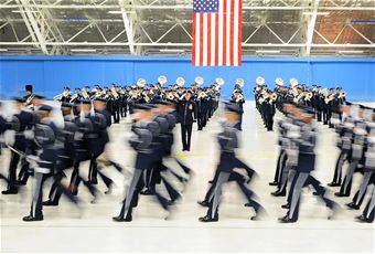 Air Force Honor Guard, Band warm up for NYC