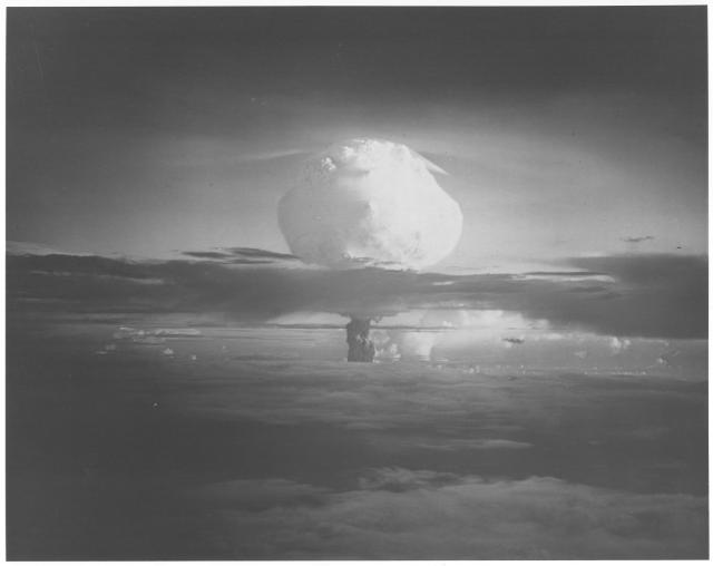 The mushroom cloud from the first hydrogen bomb test, codenamed "Mike," rose to 40,000 feet-or the height of thirty-two Empire State Buildings.  The thermonuclear device created the most destructive effects ever noted from a single explosive weapon.  The test island of Elugelab completely disappeared.