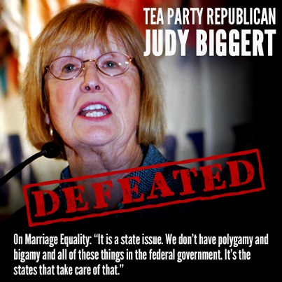 Photo: On November 6, Illinois voters rejected Tea Party Republican Judy Biggert.

Share this if you're glad she's out of a job.