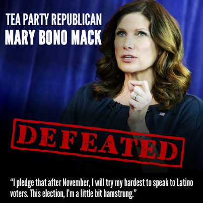 Photo: On November 6, California voters rejected Tea Party Republican Mary Bono Mack.

Share this if you're glad she's out of a job.