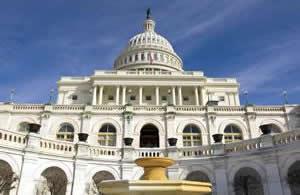 Exterior of the Capitol Building and fountain