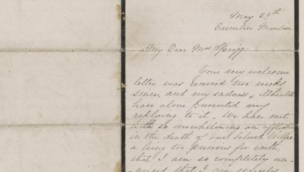 This undated handout image provided by the Library of Congress shows a letter written by Mary Todd Lincoln to Julia Ann Sprigg, May 29, 1862, which is part of an exhibit at the Library of Congress of letters and diaries saved for 150 years from those who lived through the Civil War that offer a new glimpse at the arguments that split the nation. The Library of Congress holds the largest collection of Civil War documents. It has pulled 200 items from its holdings for a new exhibit to reveal both private and public thoughts from dozens of famous and ordinary citizens who lived in the North and the South.