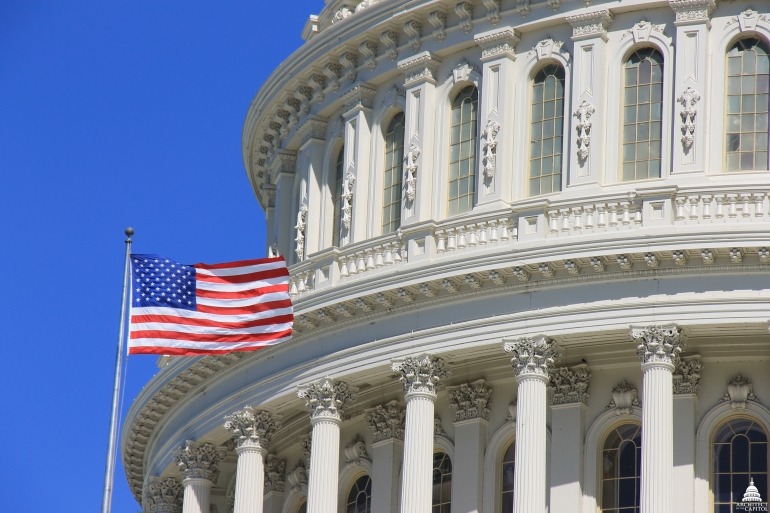 Flags Over The East And West Central Fronts Of The Capitol