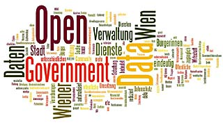 Tag cloud mit Worten aus dem Open Government Bereich