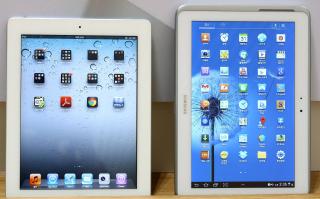 Apple iPad, left; Samsung Galaxy