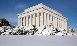 A snowy day in Washington creates a postcard-perfect scene against the winter whites of the city's iconic monuments and memorials.