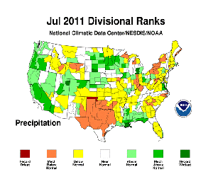 July 2011 precipitation "divisional rank" map.