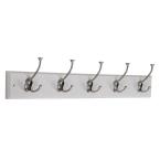 27 in. Decorative Hook Rail/Rack with 5 Tri-Hooks in Flat White and Satin Nickel