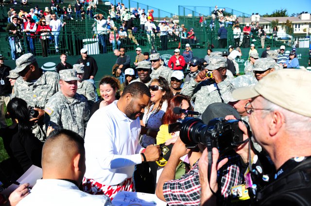 PEBBLE BEACH, Calif. - Actor Anthony Anderson signs autographs for local service members and other fans after the 3M Celebrity Challenge at Pebble Beach Feb. 8. The popular charity event is part of the AT&T Pebble Beach Pro-Am tournament and coincides with Military Appreciation Day in which active-duty military, law enforcement and firefighters are admitted to the tournament for free.