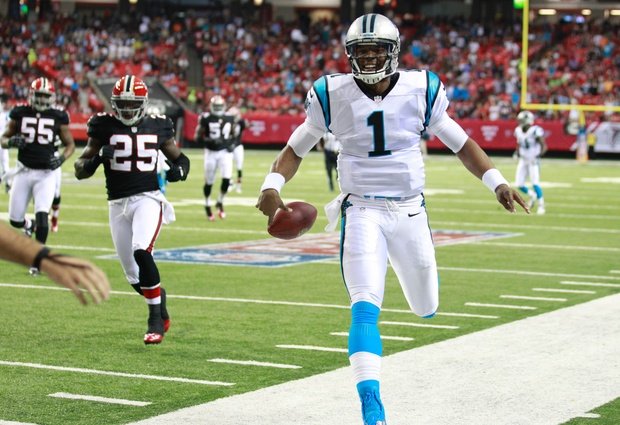 Stopping Carolina starts with stopping Cam Newton for the Falcons. (AP photo)