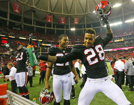 Thomas DeCoud and the Falcons already have celebrated an NFC South Division title. So what's next? (Curtis Compton/AJC)