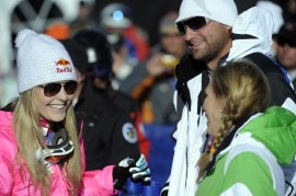 U.S. Women's alpine ski racer, Lindsey Vonn, left, talks with former World Cup skier, Brenda Buglinoe Kirwood. 