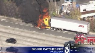 Massive Truck Fire Slows Traffic in Pasadena