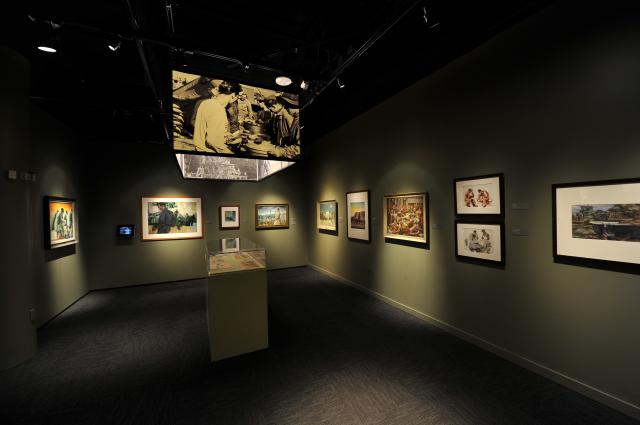 A gallery within the Art of the American Soldier exhibit at the National Constitution Center in Philadelphia.