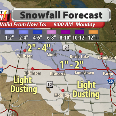 Photo: Snowfall Forecast through Monday morning. Visit http://www.kfyrtv.com/Weather.asp for updates as they become available.