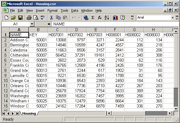 Excel file display
