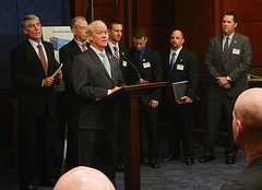 Rep. Jerry McNerney advocates for the extension of the Production Tax Credit for wind turbine manufacturers at a press conference with Senators Mark Udall (D-CO) and Chuck Grassley (R-IA) along with Rep. Steve King (R-IA).