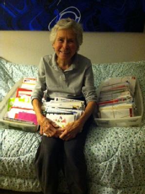  New York, N.Y., Dec. 14, 2012 -- Hurricane Sandy Survivor Patsy Roberts, in her daughter's guest room with the hundreds of letters she received from supportive friends, neighbors and strangers after she was displaced from her home in Belle Harbor in Rockaway, Queens. 