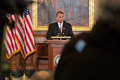 Speaker John Boehner delivers remarks from the Rayburn Room of the U.S. Capitol on efforts to avert the fiscal cliff and the need for both parties to find common ground and take steps together to help our economy grow and create jobs, which is critical to solving our debt. November 7, 2012.
-
