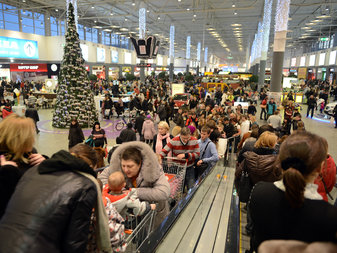 Shoppers at the Mega Belaya Dacha mall on the outskirts of Moscow.