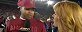 ESPN's Heather Cox and Stanford's David Shaw share an awkward postgame moment. (ESPN)