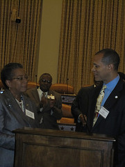 Congresswoman Christensen accepting a Public Policy Award  from the National Center on Minority Health and Health Disparities