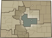Map of Colorado highlighting the Pikes Peak region