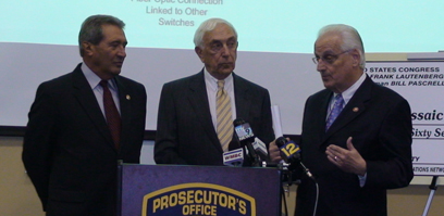 Senator Lautenberg joins with Rep. Bill Pascrell (D-NJ-08; right) and Passaic County Prosecutor James Avigliano to announce $267,900 in federal funding to help Passaic County create a state-of-the-art fiber optic emergency communications network. It will allow the Prosecutor's office, the Sheriff's Department and all local Passaic police departments communicate without interruption in times of emergency. Networks like this one were one of the 9/11 Commission’s significant recommendations. (March 27, 2008)