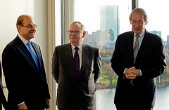 Nov. 5, 2012: Rep. Markey with Northeastern Univ President Joseph Aoun and Boston Univ President Robert Brown at Champion of Science award presentation