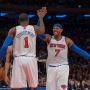 
	Carmelo Anthony scores 23 points to lead all scorers in a blowout victory over the Spurs on Wednesday - and gets along well with Amar'e Stoudemire, who nets 10.
