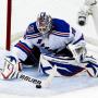 Meanwhile, Rangers goaltender Henrik Lundqvist keeps the score at 0-0 ...