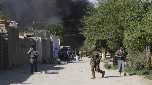 Illustrative photo of Afghan security forces in Jalalabad, east of Kabul, Afghanistan, in April (photo credit: AP/Rahmat Gul)
