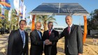 At the opening of the new National Technology and Renewable Energy Center in at Kibbutz Yotvata. Pictured left to right: Avi Feldman, CEO Capital Nature; Dr Uzi Landau, Minister of Energy and Water; Shalom Simhon, Minister of Industry, Trade and Labor; Dr. Stuart Wenham, Suntech’s Chief Technology Officer (Photo credit: Courtesy)